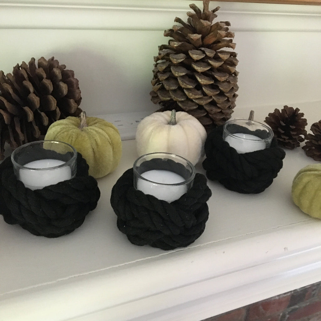 Shoreline Black Cotton Rope Tea Light Holder — view 3