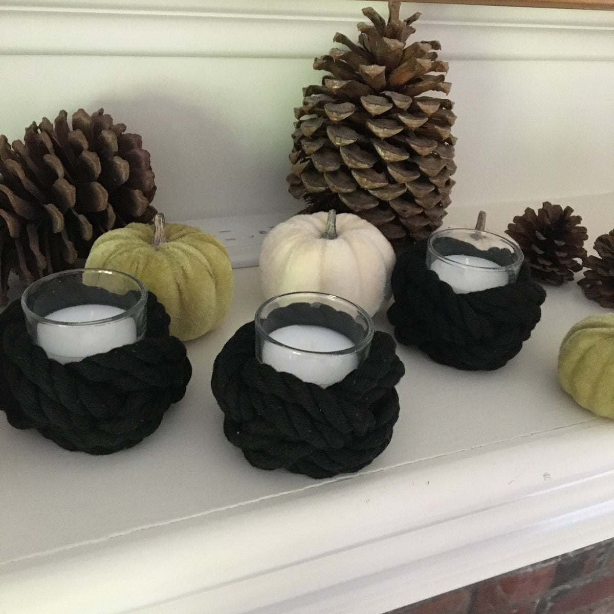 Shoreline Black Cotton Rope Tea Light Holder — view 3
