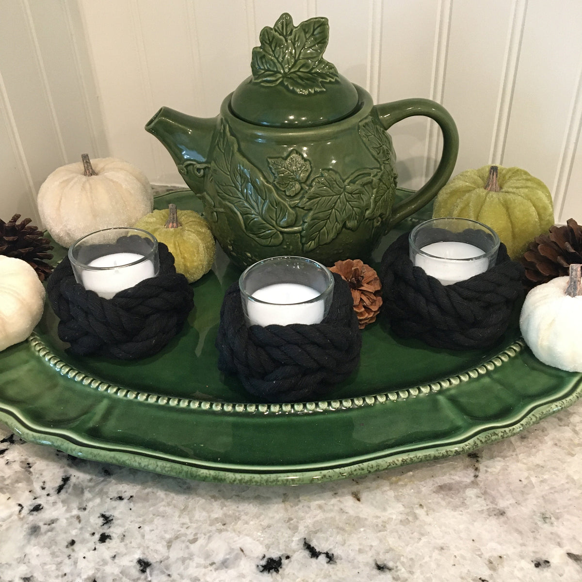 Shoreline Black Cotton Rope Tea Light Holder — view 2