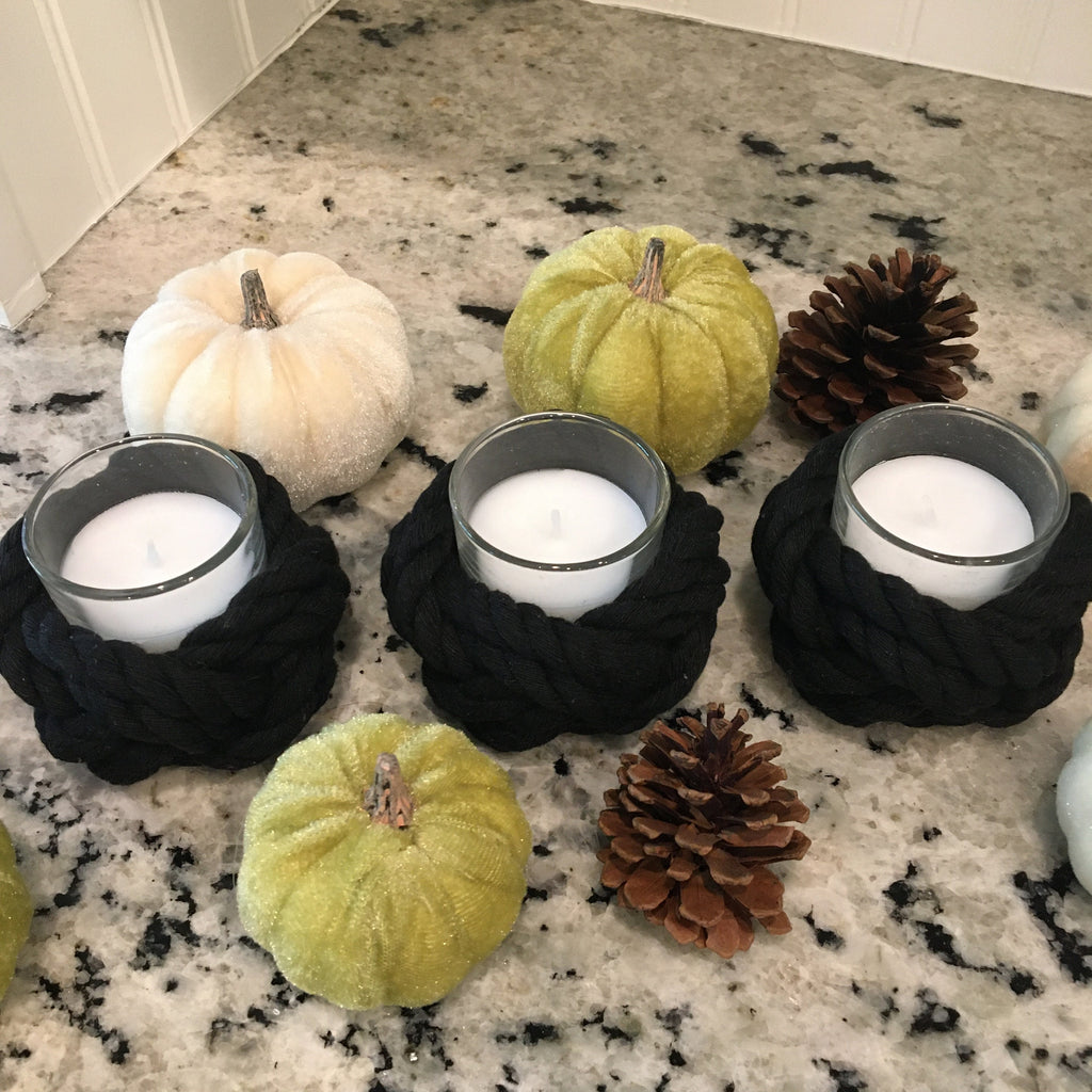 Shoreline Black Cotton Rope Tea Light Holder — view 4