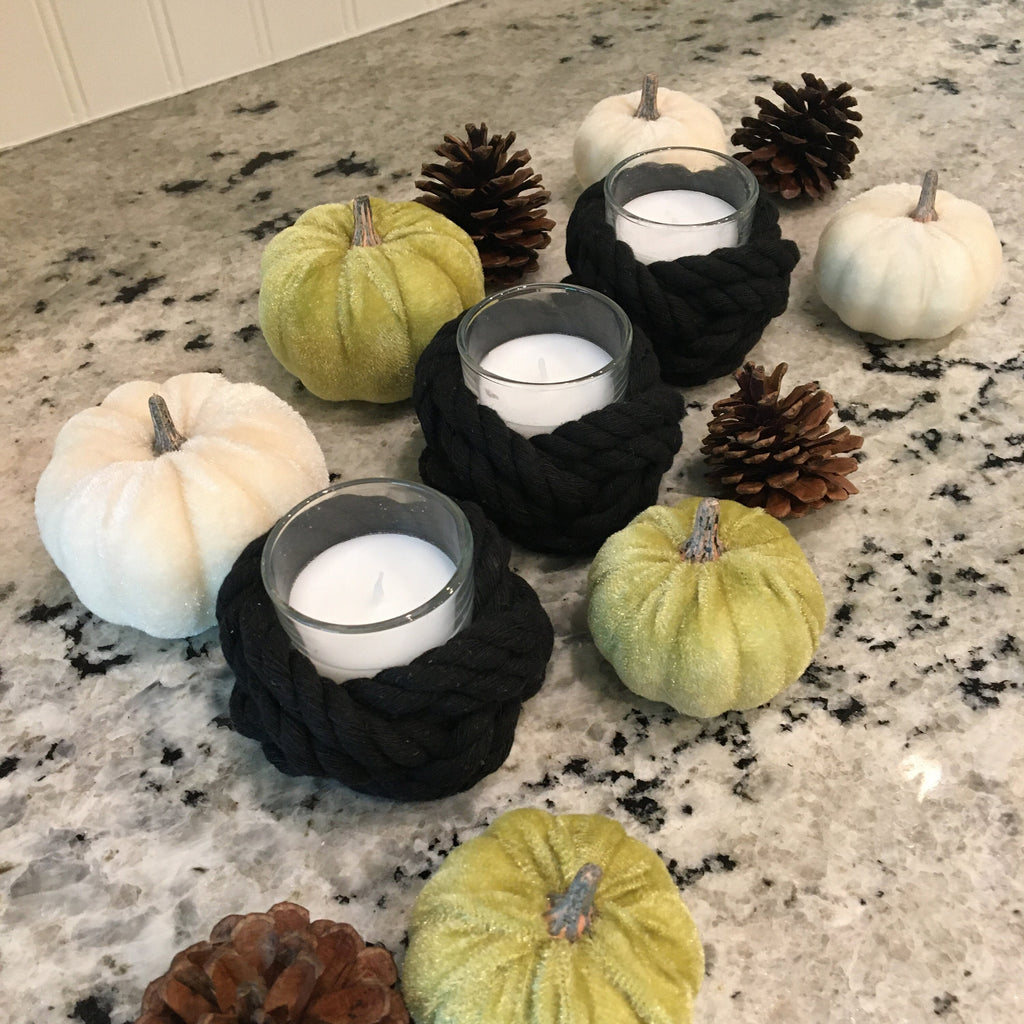 Shoreline Black Cotton Rope Tea Light Holder — Low Country Marine