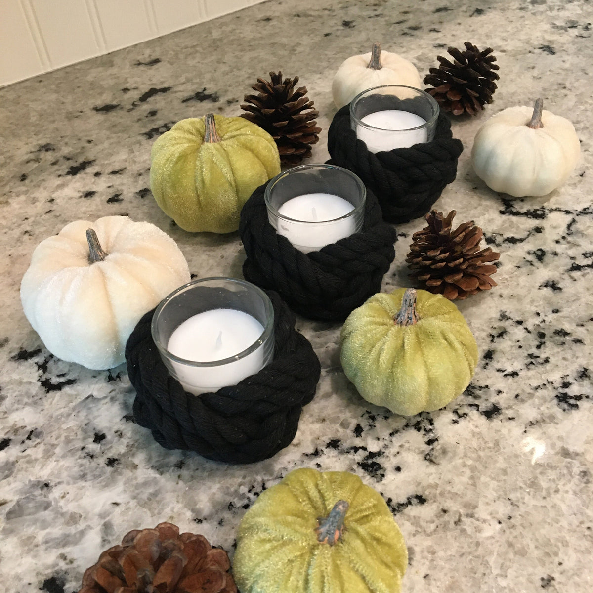Shoreline Black Cotton Rope Tea Light Holder — Low Country Marine