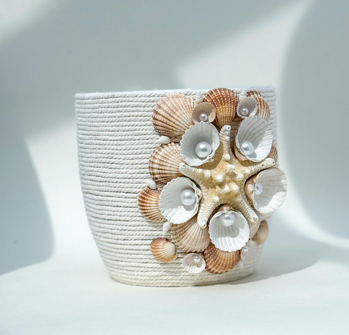 Magnolia Beige Cotton Seashell Plant Pot — Low Country Marine