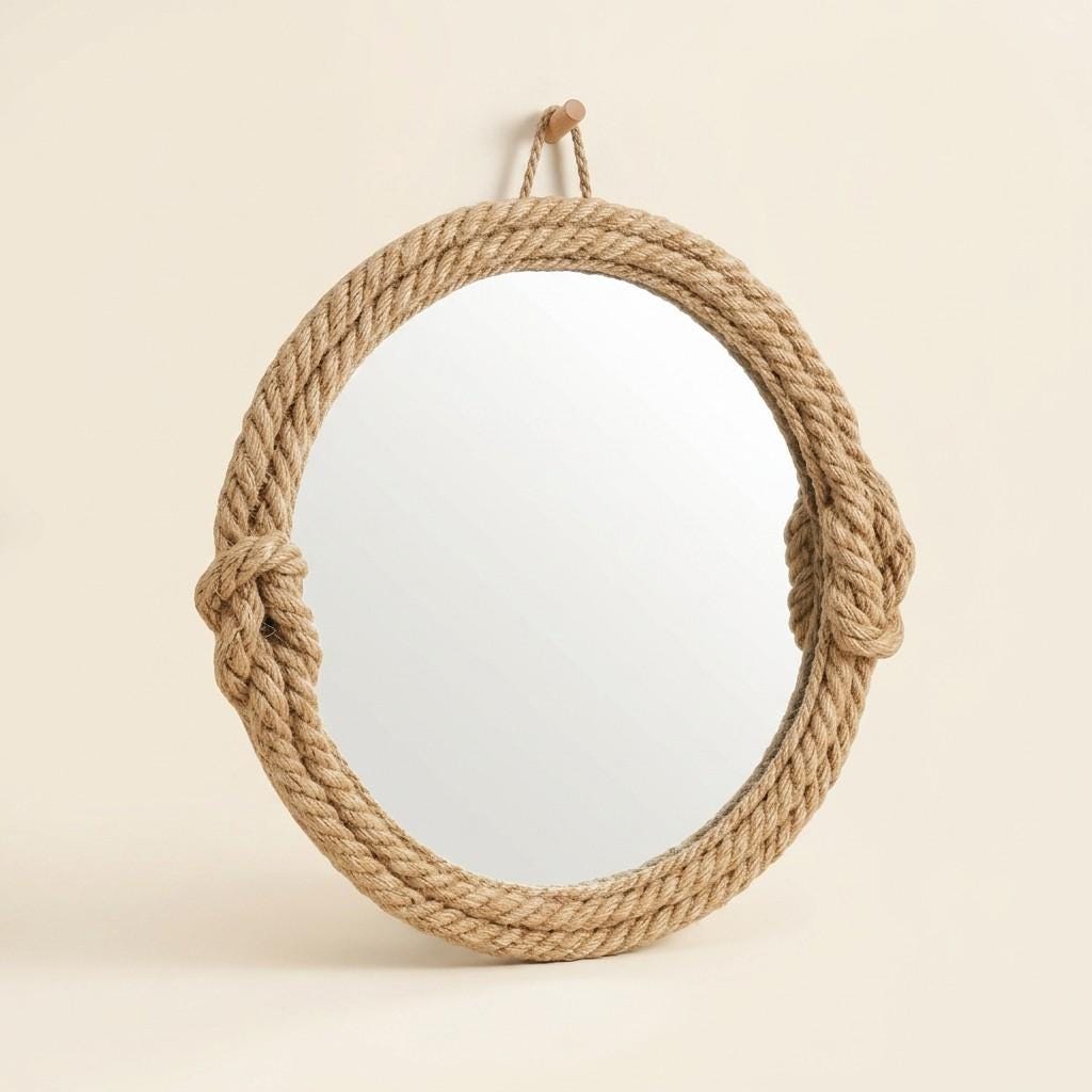 Mackerel Gray Jute Porthole Mirror — view 3
