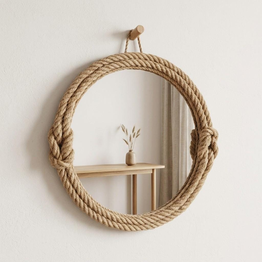 Mackerel Gray Jute Porthole Mirror — view 6