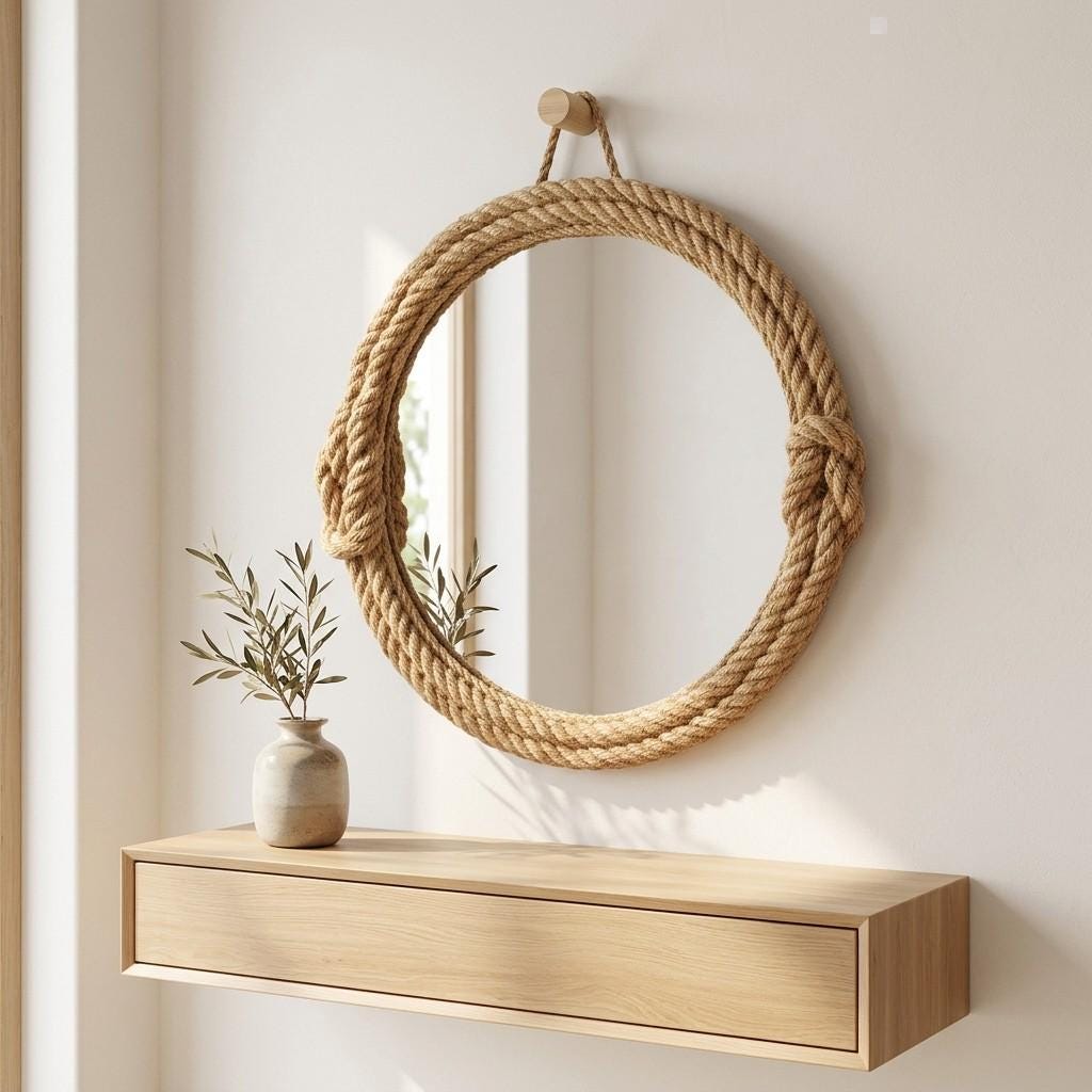 Mackerel Gray Jute Porthole Mirror — view 2