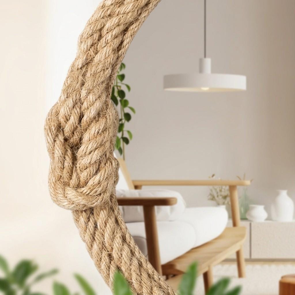 Mackerel Gray Jute Porthole Mirror — view 5