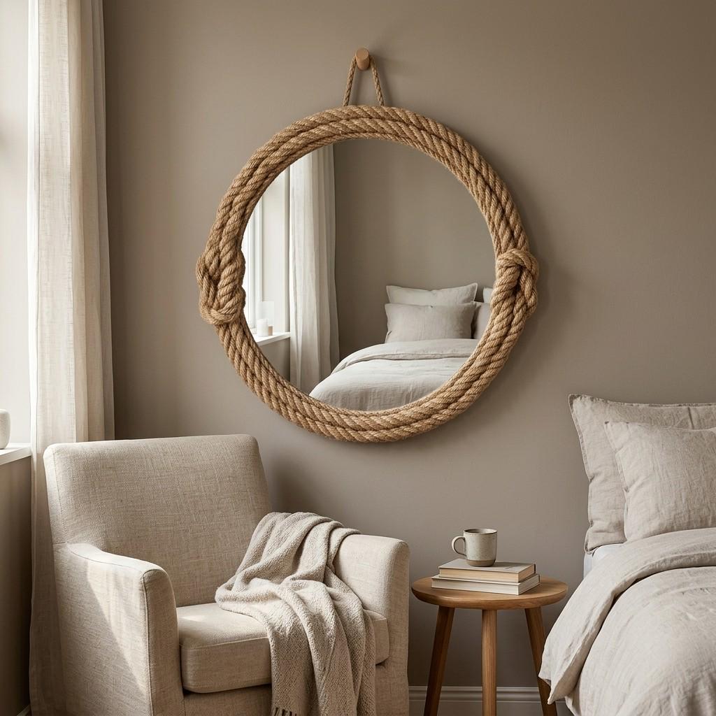Mackerel Gray Jute Porthole Mirror — view 4