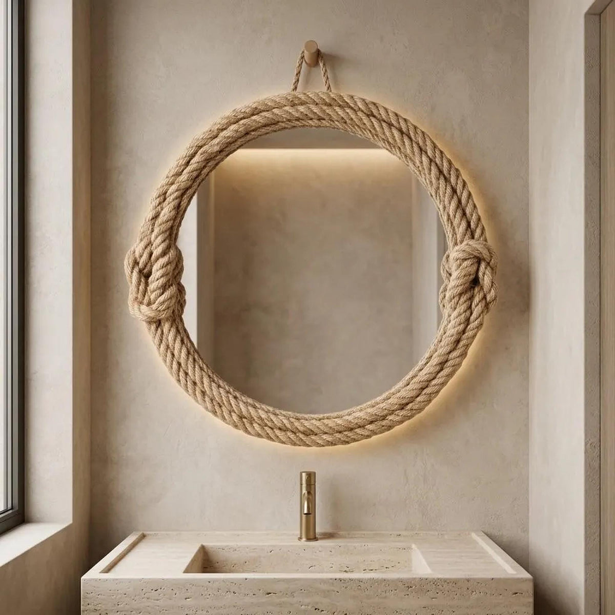 Mackerel Gray Jute Porthole Mirror — Low Country Marine