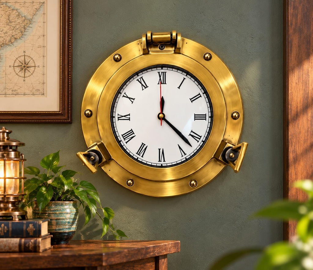 Creek Gold Brass Porthole Wall Clock — view 2